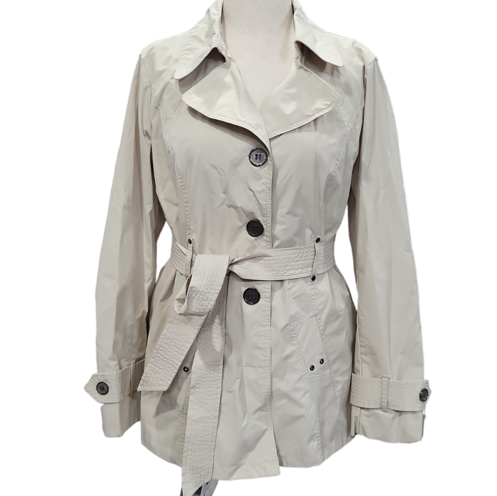 EUC Faded Glory women's tan belted trenchcoat, 12/14, L - Picture 2 of 12